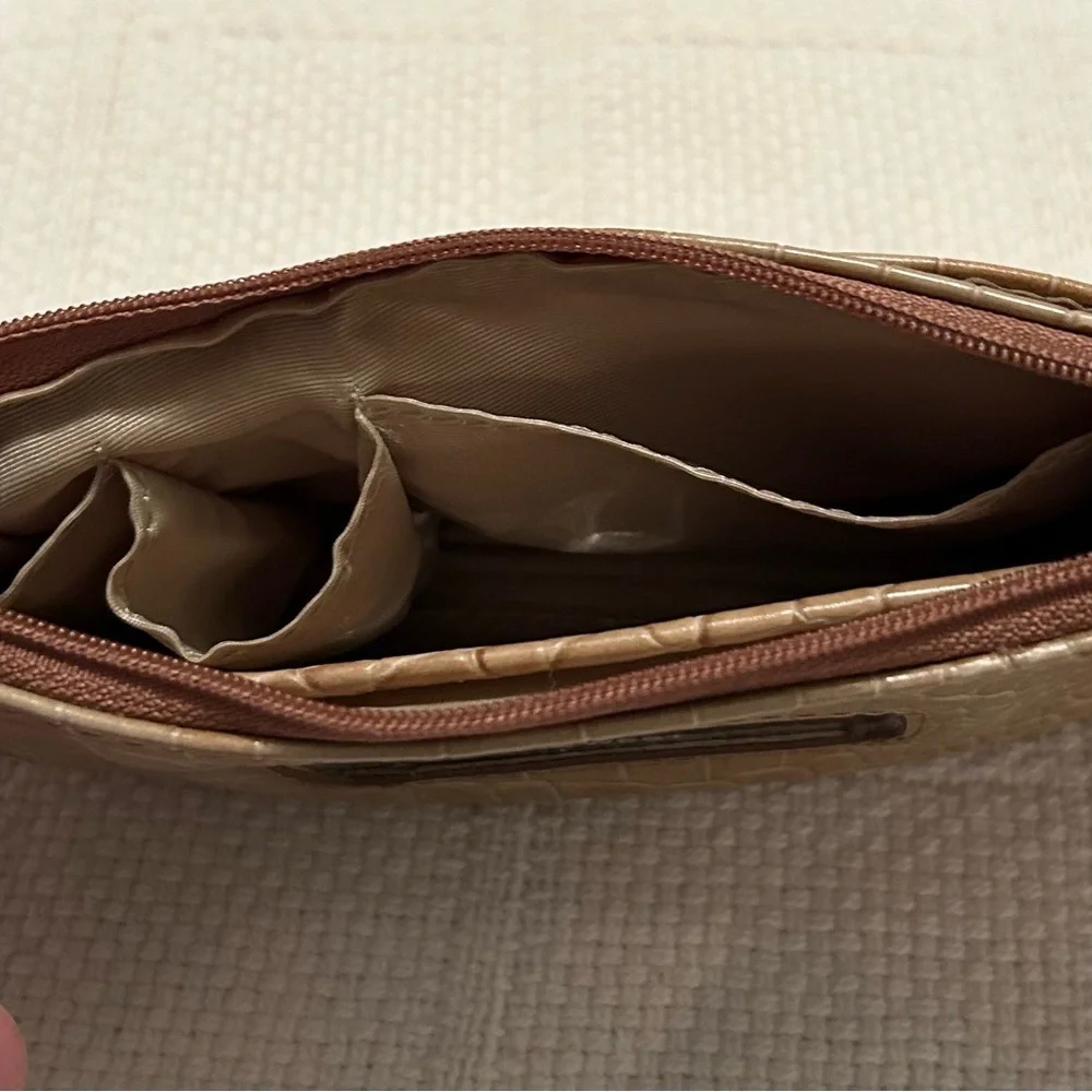 NINE WEST Brown Crocodile Embossed Cosmetic Bag
